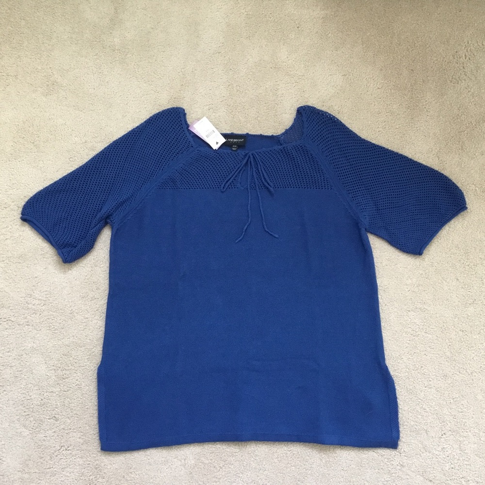 Lane Bryant blue mesh elbow length sleeve, sweater top, size 18/20, NWT